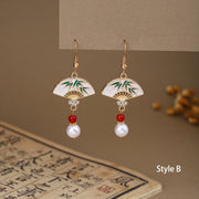 Rhinestone Sector Jade Dangle Drop Earrings