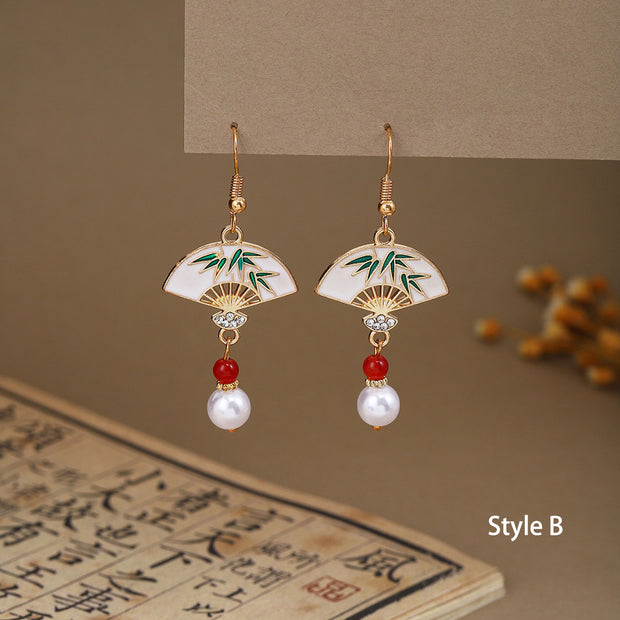 Rhinestone Sector Jade Dangle Drop Earrings