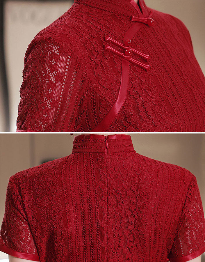 Red Lace Modern Wedding Qipao Cheongsam Dress