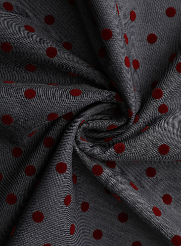 Gray Flocked Dots Midi Cheongsam Qipao Dress