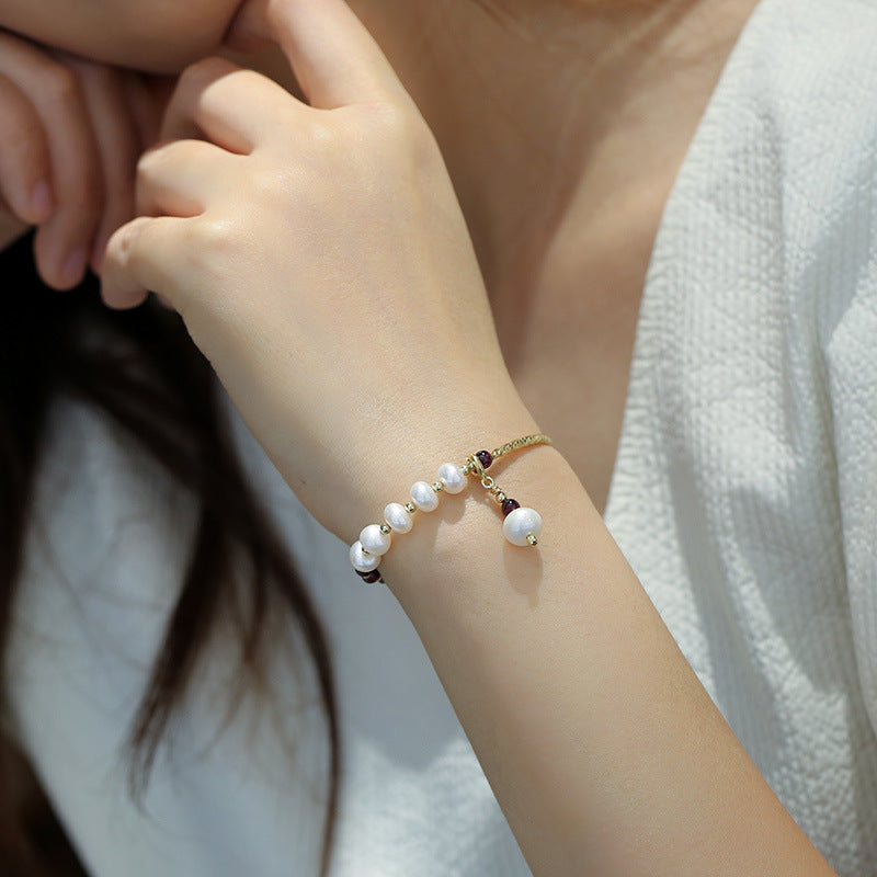 Pearls Garnet Beads Pendant Woman Bracelets