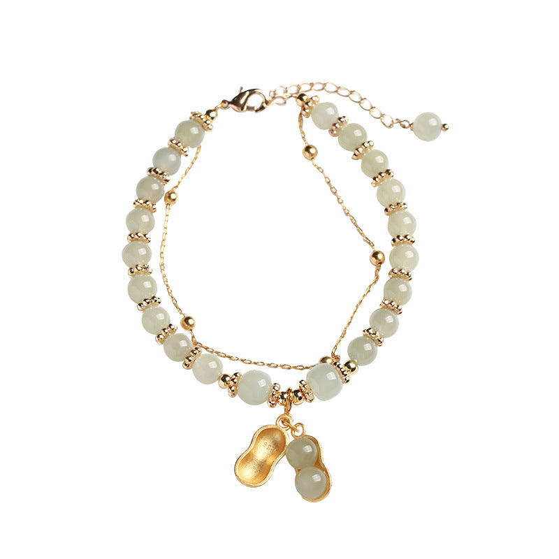 Green Jade Peanut Pendant Woman Beads Bracelets