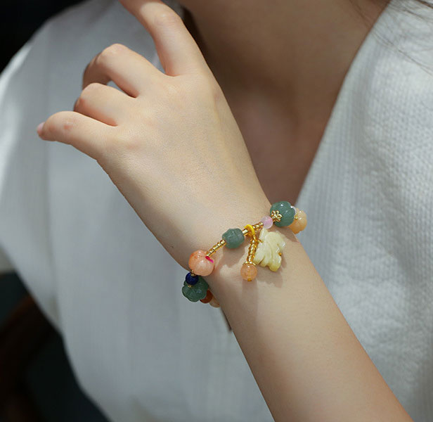 Jade Pumpkin Beads Pixiu Pendants Woman Bracelets