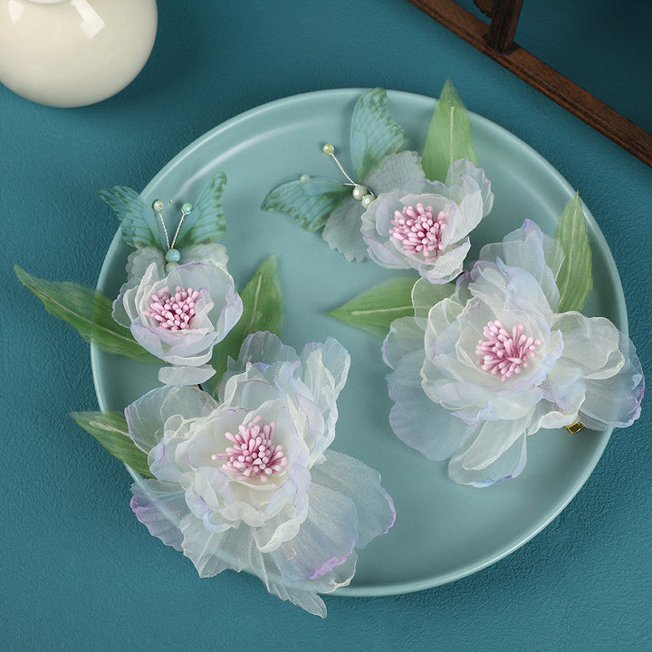2 Pcs White Fabrics Flower Vine Hair Pins Clips
