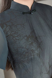 Purple Gray Mothers A-Line Cheongsam Qipao Dress