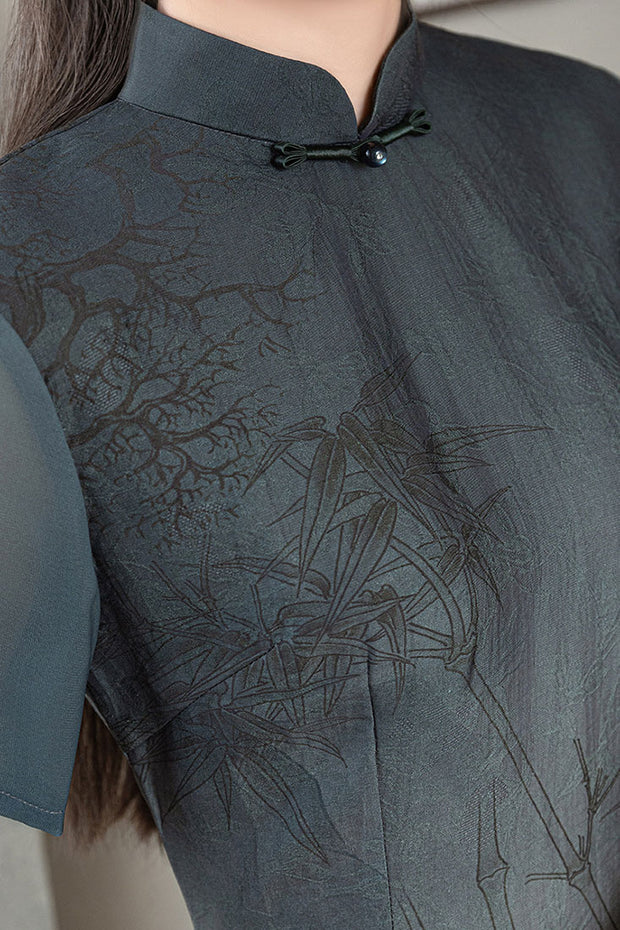 Purple Gray Mothers A-Line Cheongsam Qipao Dress