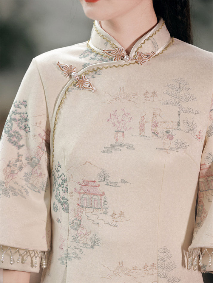 Mom Daughter Matching Winter Suede Qipao Cheongsam Dress