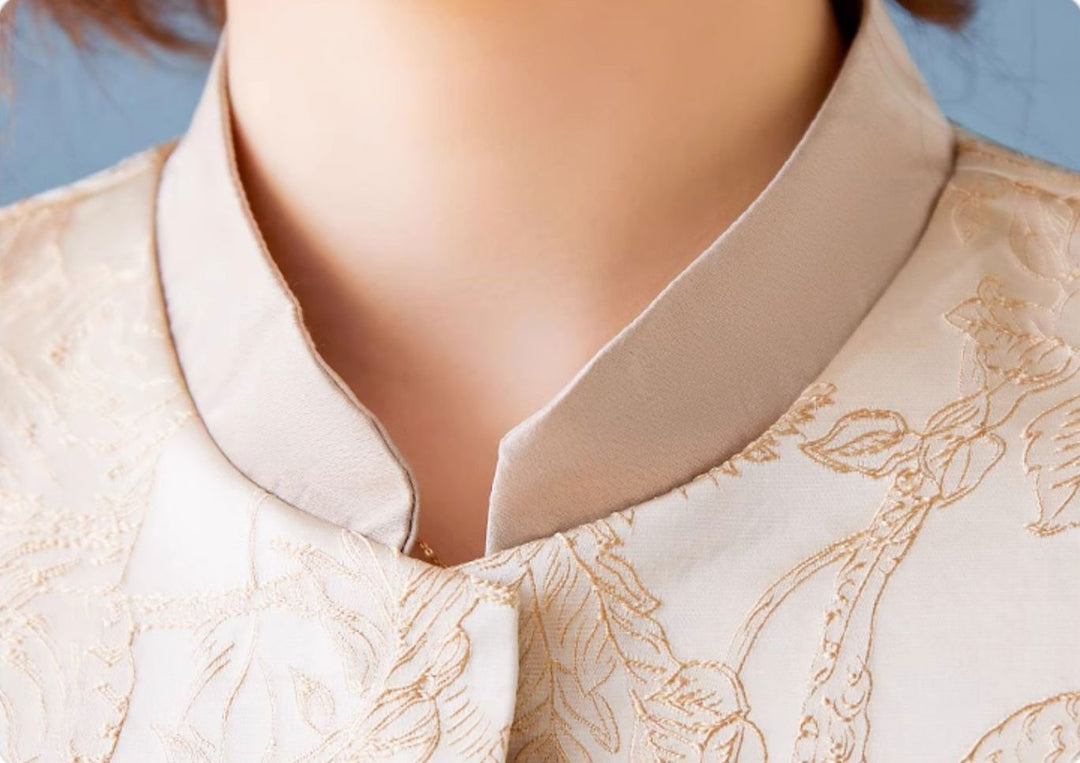 Champagne Jacquard Cheongsam Jacket Blouse