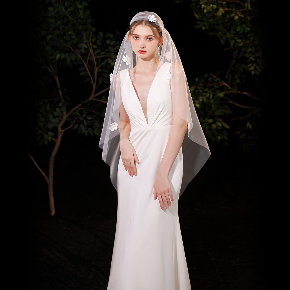 One Tier Wedding Bridal Appliques Veil Without Comb