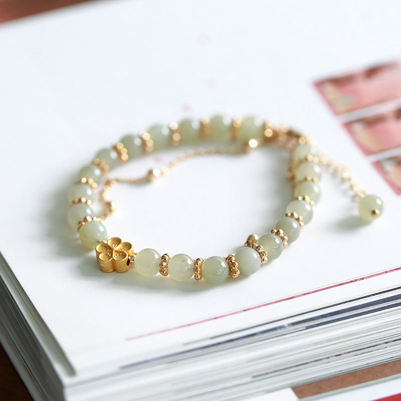 Jade Silver Ginkgo Leaf Pendant Beads Bracelets