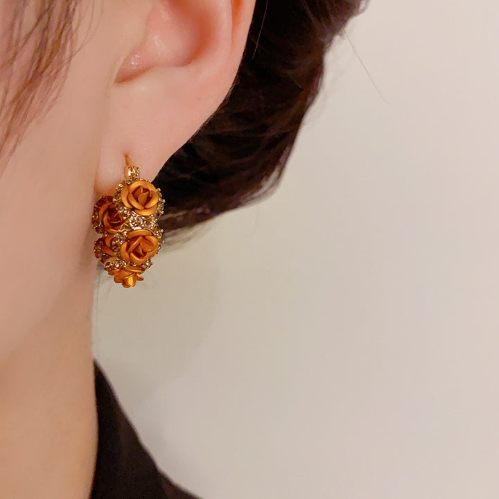 Rhinestone Enamel Flower Zirconia Hoop Earrings
