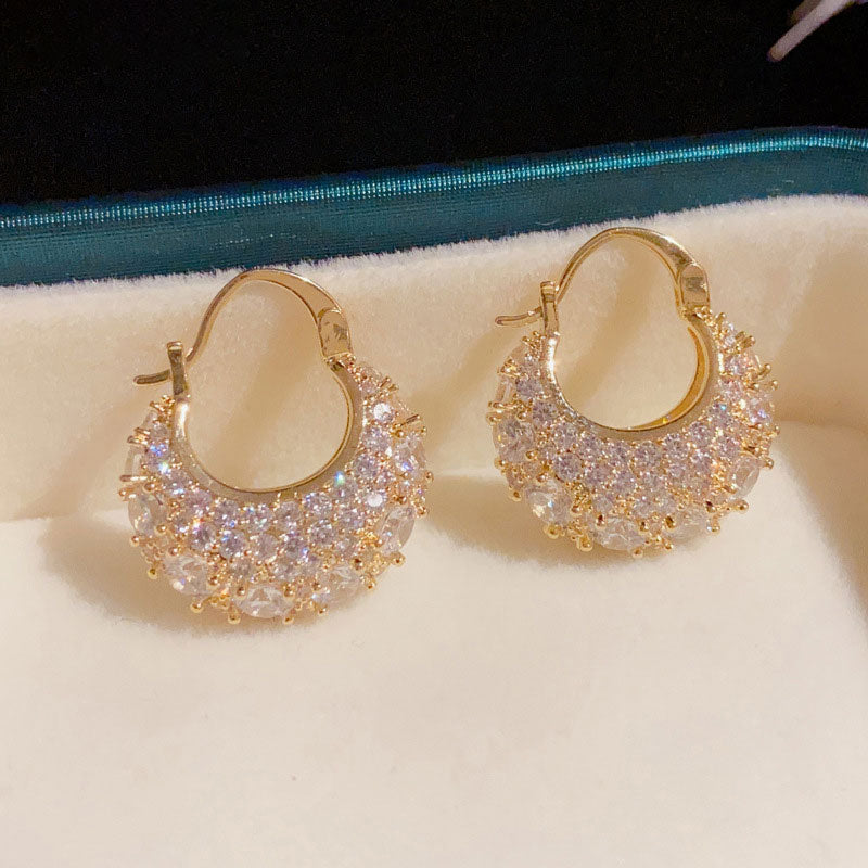 Gold Plated Rhinestone Zirconia Hoop Earrings
