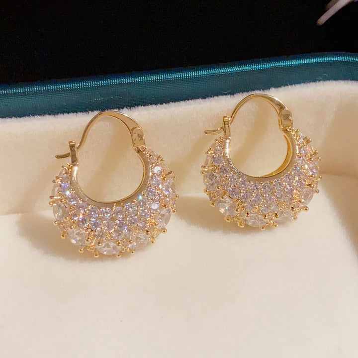 Gold Plated Rhinestone Zirconia Hoop Earrings