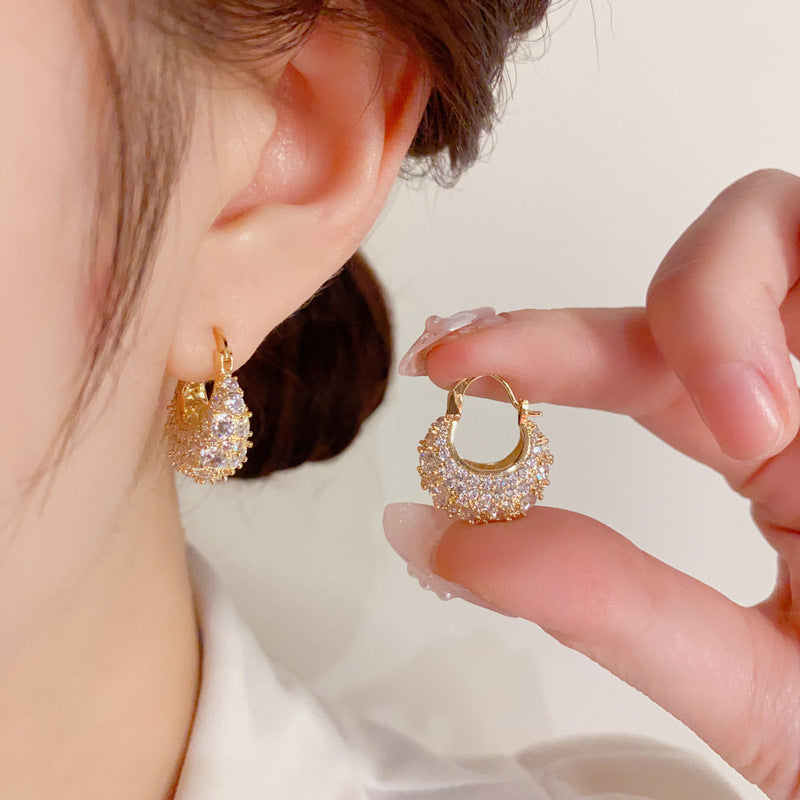 Gold Plated Rhinestone Zirconia Hoop Earrings