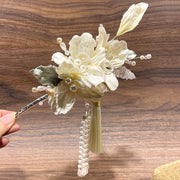 2 Pcs White Pearls Tassels Flower Wedding Hair Pins & Earrings