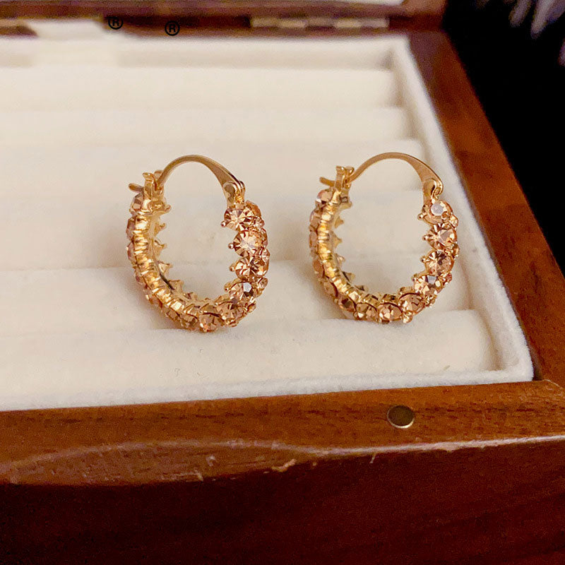 Coffee Gold Plated Rhinestone Zirconia Hoop Earrings