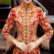 Beads Tassels Embroidered Phoenix Dragon Wedding Bridal QunGua King