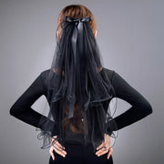 Two Tiers Black Wite Tulle Halloween Bow Veil With Comb