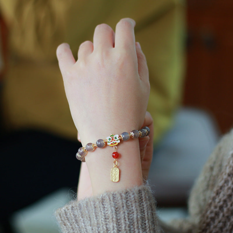 Purple Agate Beads Lion Pendant Woman Bracelets
