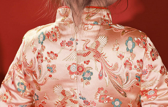 Pink Baby Girls Floral Phoenix Winter Qipao Cheongsam Dress