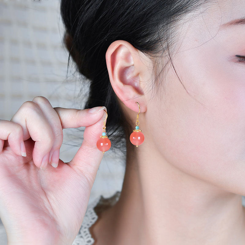 Pink Jade Dangle Drop Earrings