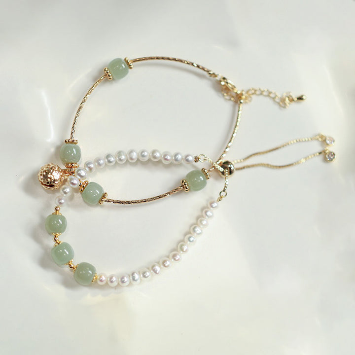 Jade Pearls Bell Pendant Woman Beads Bracelets