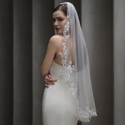 One Tier Wedding Bridal Lace Edge Veil With Comb