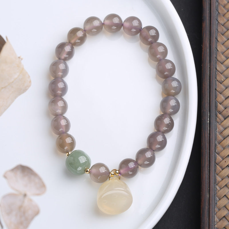 Gray Agate Beads Lotus Pendants Woman Bracelets