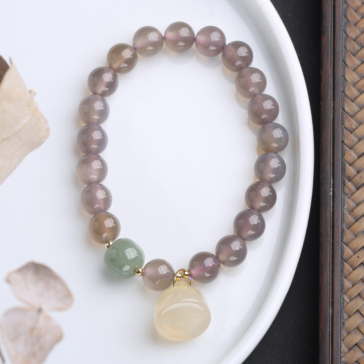 Gray Agate Beads Lotus Pendants Woman Bracelets