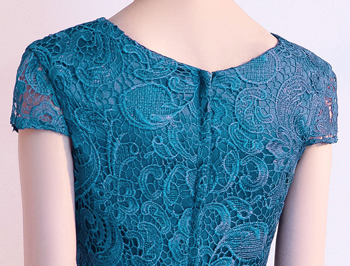 Black Blue Lace Midi A-Line Prom Dress