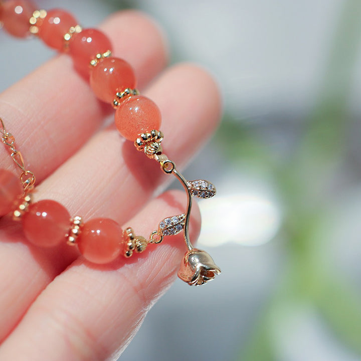 Pink Agate Rose Vine Woman Beads Bracelets