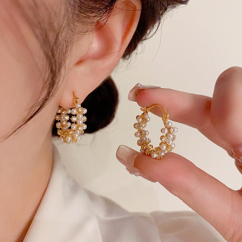 Pearls Zirconia Hoop Earrings