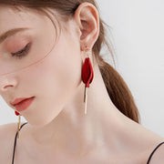 Long Red Petals Tassel Dangle Drop Earrings