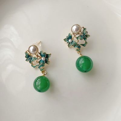 Green Butterfly Agate Dangle Drop Earrings