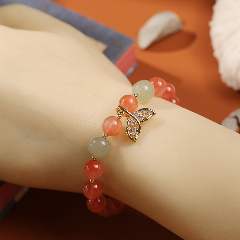 Pink Agate Fishtail Pendant Woman Bracelets