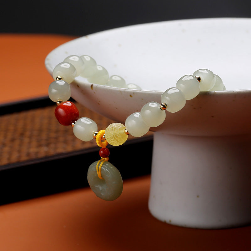 Natural Jade Beads Safety Buckle Pendant Woman Bracelets