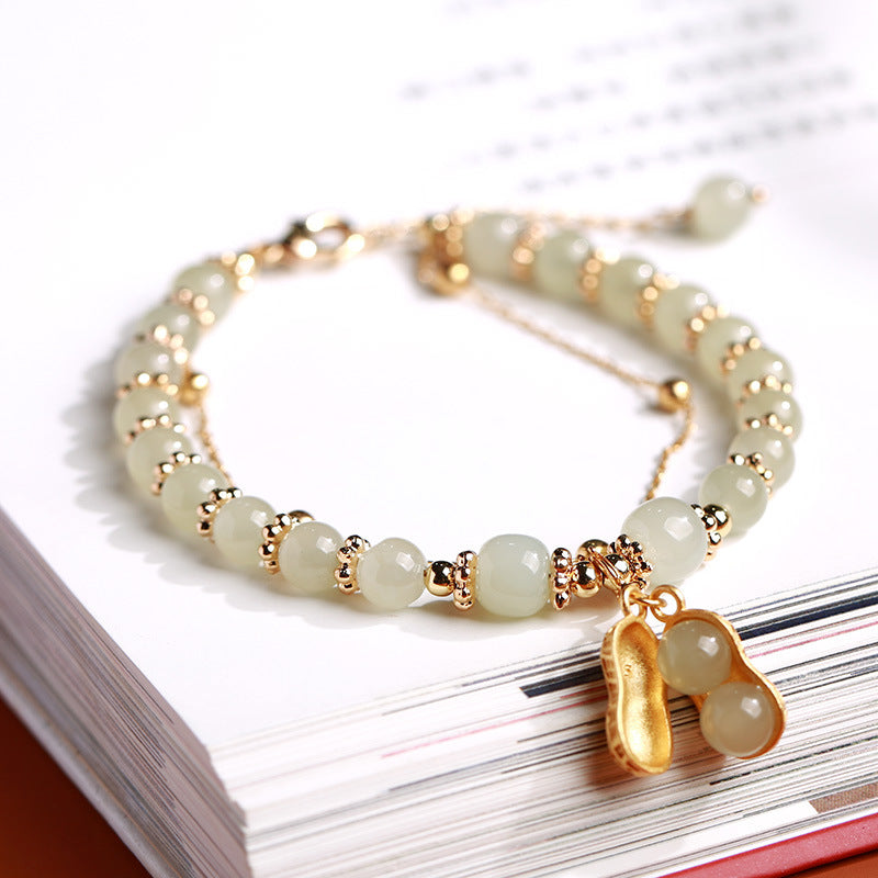 Green Jade Peanut Pendant Woman Beads Bracelets