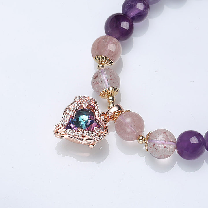 Amethyst Crystal Beads Heart Pendants Woman Bracelets