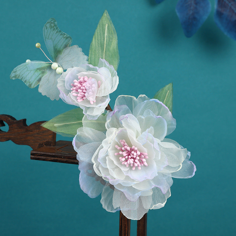 2 Pcs White Fabrics Flower Vine Hair Pins Clips