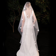 One Tier Wedding Bridal Appliques Veil Without Comb