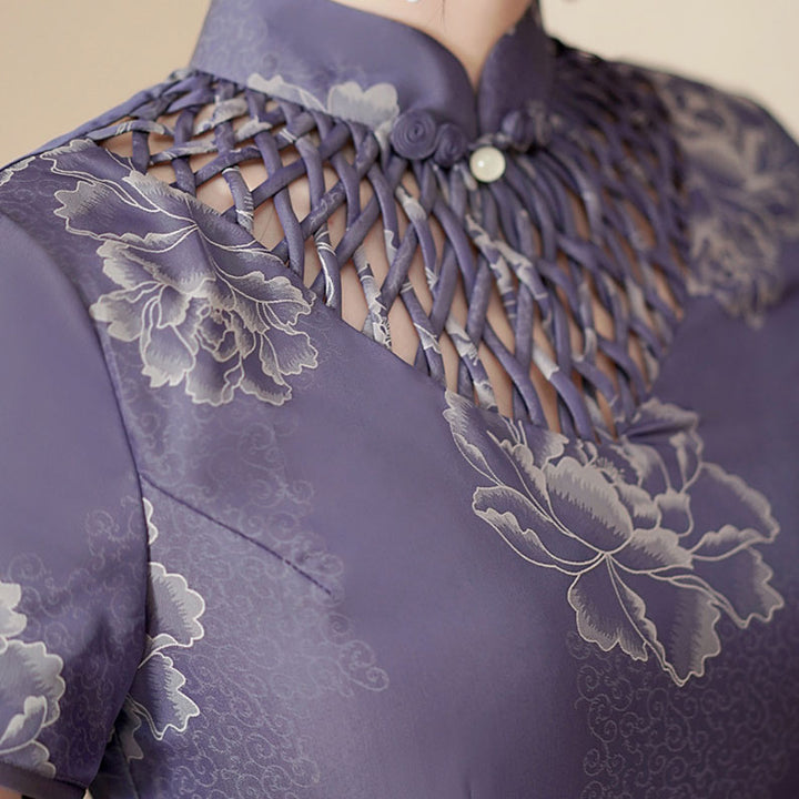 Green Purple Mothers A-Line Floral Qipao Cheongsam Dress