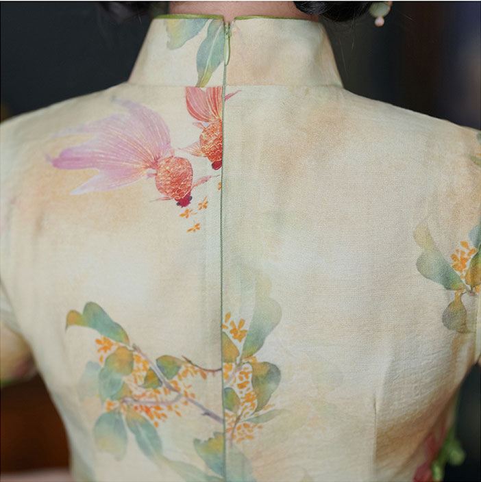 2023 Chinese Painting Print Mid Qipao Cheongsam Dress
