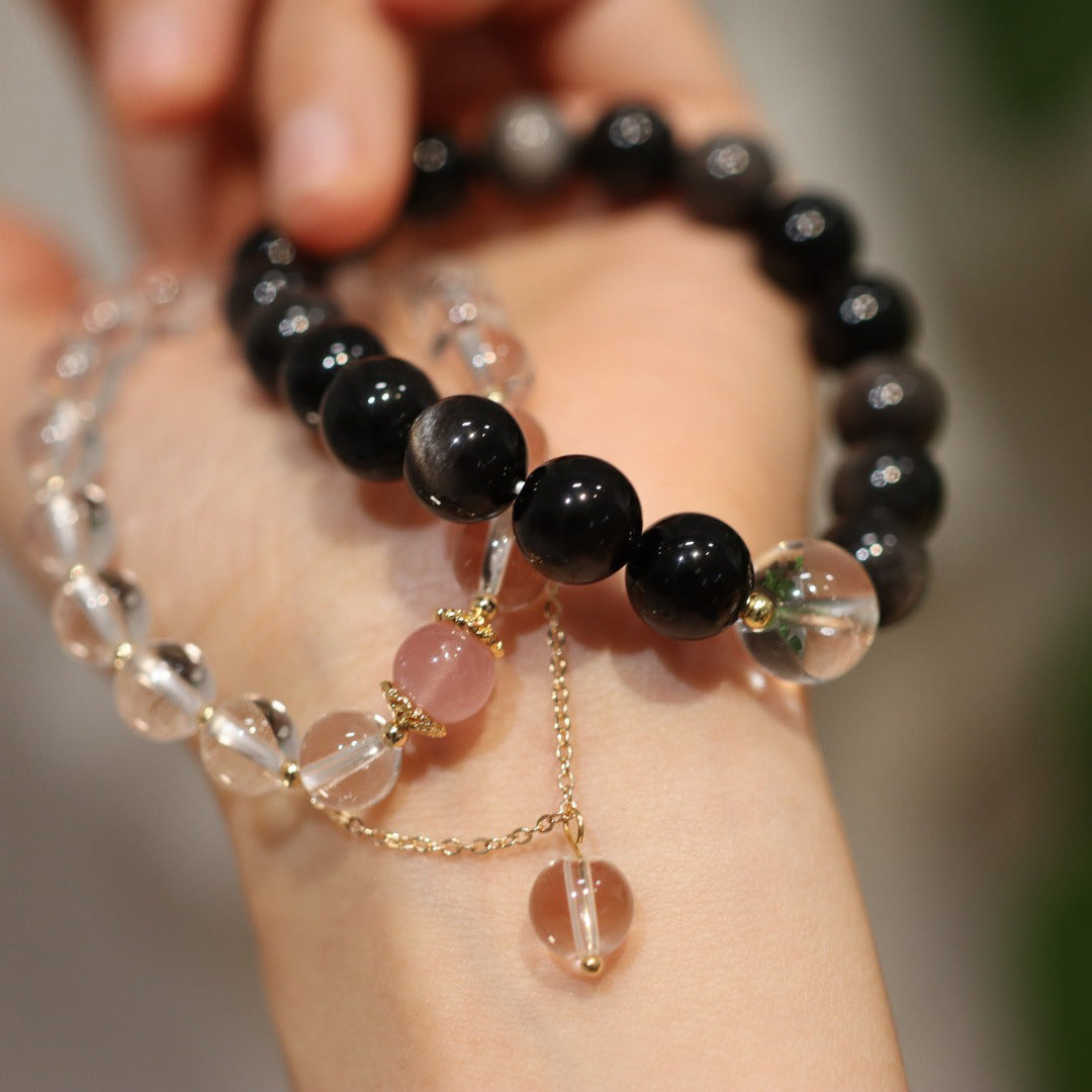 White Black Obsidian His and Her Matching Couple Bracelets