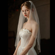 One Tier Tulle Wedding Bridal Pearls Veil With Comb