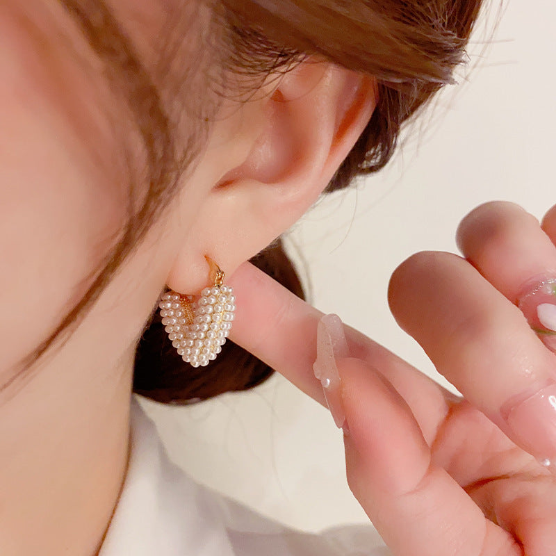 Lightweight Pearl Heart Love Hoop Earrings