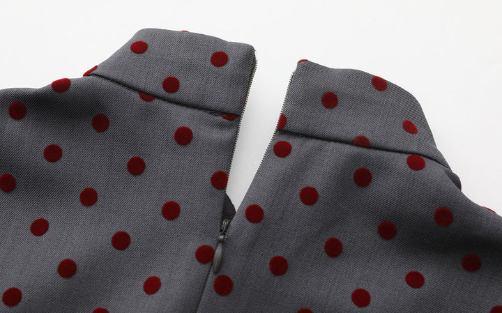 Gray Flocked Dots Midi Cheongsam Qipao Dress