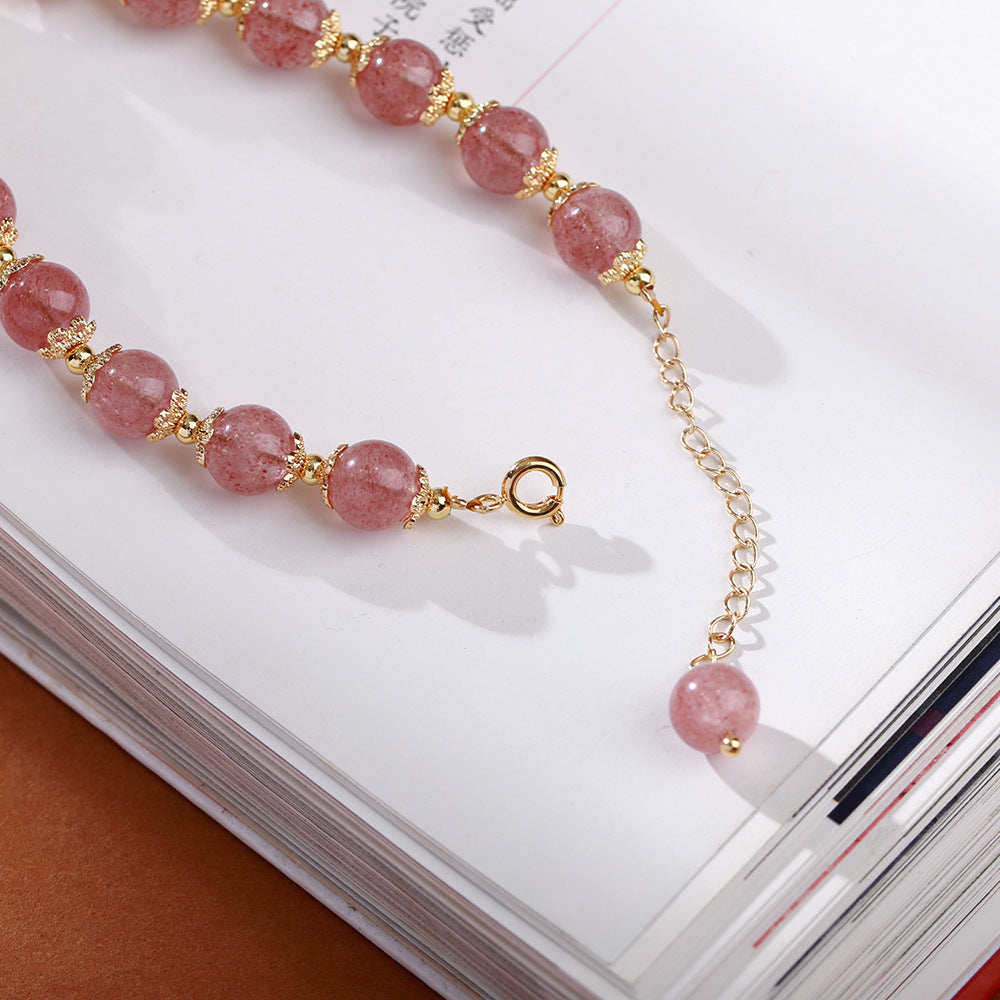 Pink Strawberry Quartz Zodiac Rabbit Beads Bracelets