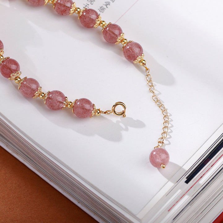 Pink Strawberry Quartz Zodiac Rabbit Beads Bracelets