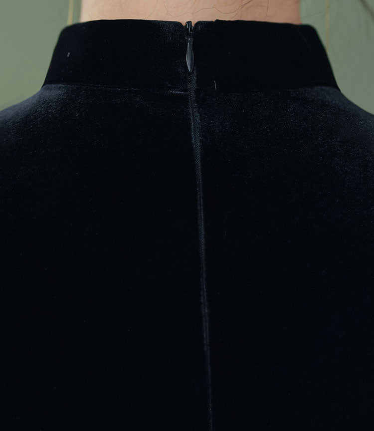 Floral Print Velvet Mothers 3/4 Sleeve Qipao Cheongsam Dress