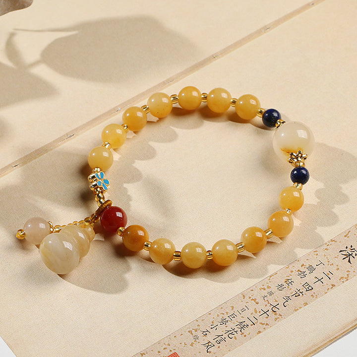 Yellow Jade Beads Calabash Pendant Woman Bracelets